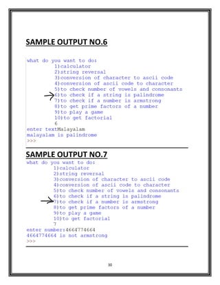 30
SAMPLE OUTPUT NO.6
SAMPLE OUTPUT NO.7
 