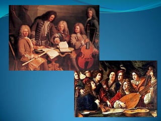 COMPOSITORES BARROCOSITALIA: Vivaldi, Albinoni, Corelli, Monteverdi, PergolesiFRANCIA:Lully, Couperin, INGLATERRA:Haendel, PurcellALEMANIA: Bach, Telemann, PachelbelESPAÑA:Scarlatti, Cabanilles, Soler