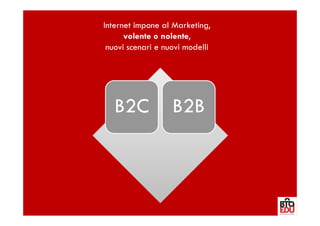 Internet impone al Marketing,
      volente o nolente,
 nuovi scenari e nuovi modelli




   B2C             B2B
 