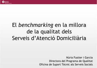 El benchmarking en la millora
      de la qualitat dels
Serveis d’Atenció Domiciliària


                                 Núria Fustier i Garcia
                   Directora del Programa de Qualitat
           Oficina de Suport Tècnic als Serveis Socials
 