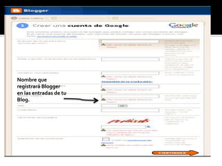 Nombre que
registrará Blogger
en las entradas de tu
Blog.
 
