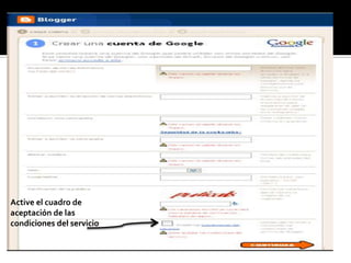 Active el cuadro de
aceptación de las
condiciones del servicio
 