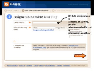 El Título se ubicará en
la
Cabecera de tu Blog,
por ello
debe tener relación con
la
información a publicar.
 