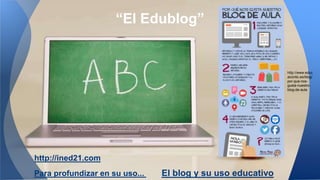 “El Edublog”
http://ined21.com
Para profundizar en su uso... El blog y su uso educativo
http://www.educ
acontic.es/blog/
por-que-nos-
gusta-nuestro-
blog-de-aula
 