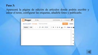 Paso 3:
Aparecerá la página de edición de artículos donde podrás escribir y
editar el texto, configurar las etiquetas, añadirle fotos y publicarlo.
 