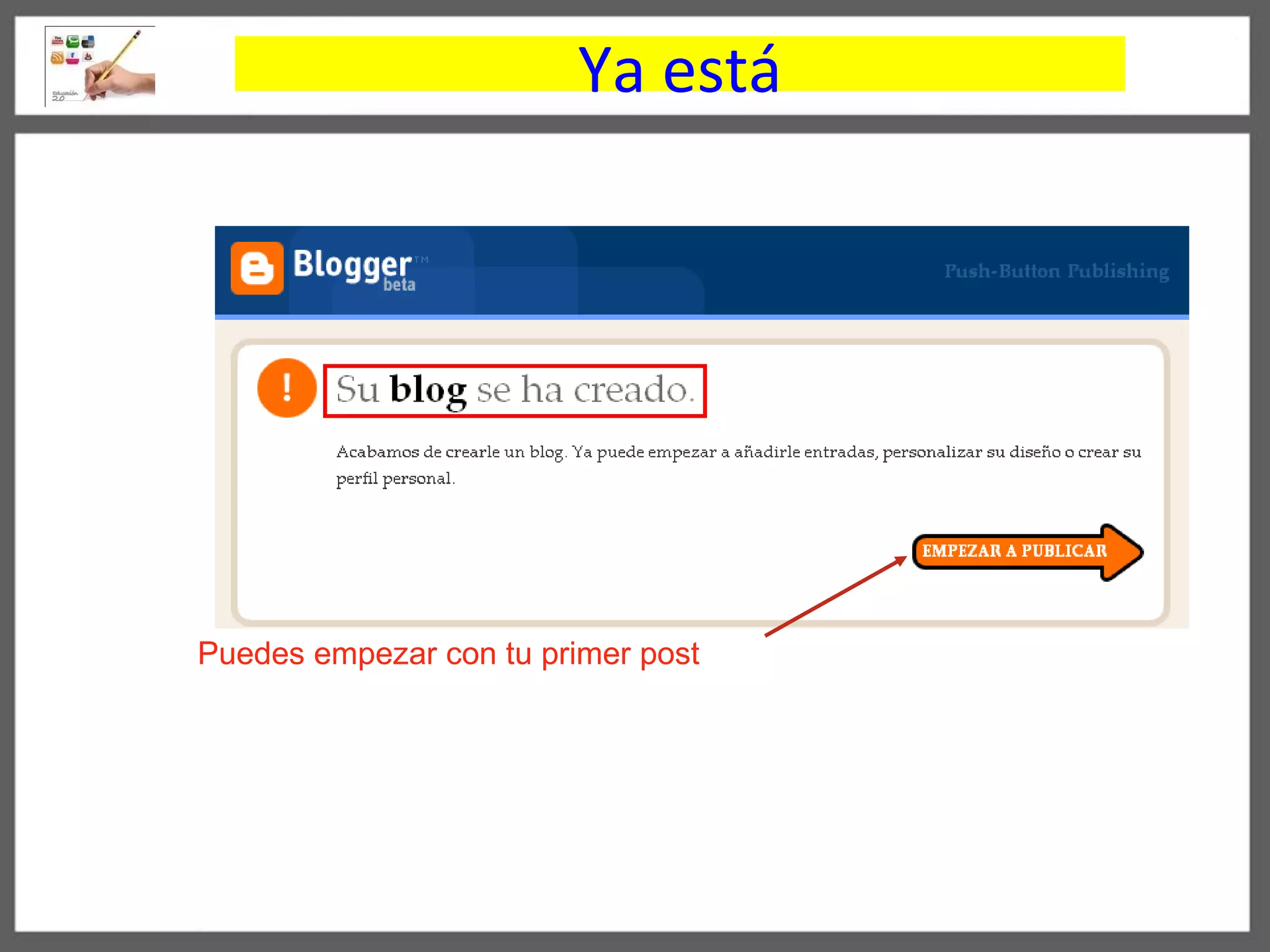 Ya está Puedes empezar con tu primer post 