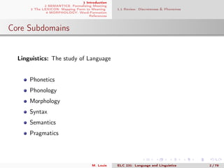 Overview of the linguistic domain of morphology with the English
