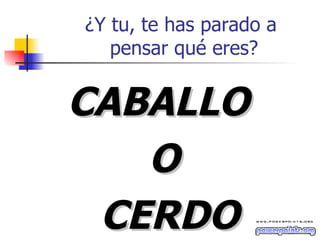 ¿Y tu, te has parado a  pensar qué eres? CABALLO  O CERDO 