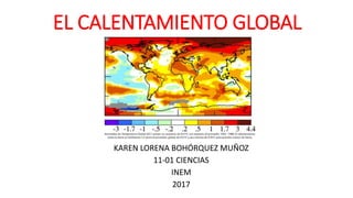 EL CALENTAMIENTO GLOBAL
KAREN LORENA BOHÓRQUEZ MUÑOZ
11-01 CIENCIAS
INEM
2017
 
