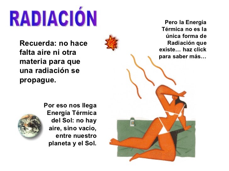 RADIACIÃ“N Por eso nos llega EnergÃ­a TÃ©rmica del Sol: no hay aire, sino vacÃ­o, entre nuestro planeta y el Sol. Recuerda: no...