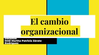El cambio
organizacional
Docente:
MAE Martha Patricia Zárate
Rodríguez
 