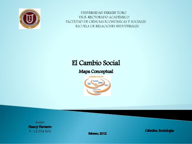 El Cambio Social
Mapa Conceptual
Autor:
Nancy Navarro
V-12.554.903 Cátedra: Sociología
Febrero, 2012
 
