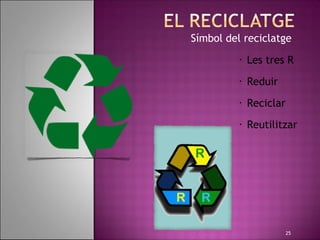 Símbol del reciclatge
          •   Les tres R
          •   Reduir
          •   Reciclar
          •   Reutilitzar




                         25
 
