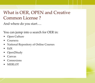 And then came the Website…..
As the website was built, more and more colleges, were
peeking and willing to share. Amazingly, there were five
different versions of EIC 130, meeting the same common
course numbering competencies, published as OER.
• Instructors and institutions began to see similarities and
differences and began contacting each other/other
institutions for resources. That contact started a intrastate
collaboration on course development, leading to several
exemplary course that are now being used system wide.
COETC OER Index
www.cccscoetc.weebly.com
 
