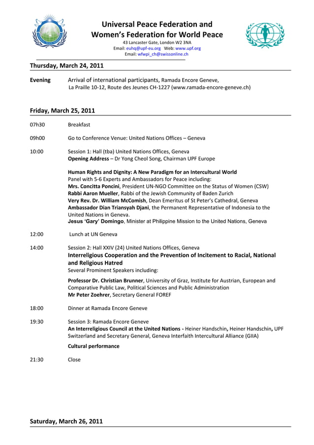 Human RIghts Conference in Geneva at UN- March 2011 invitation | PDF