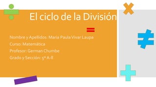 El ciclo de la División
Nombre y Apellidos: Maria PaulaVivar Laupa
Curso: Matemática
Profesor: German Chumbe
Grado y Sección: 5º A-ll
 