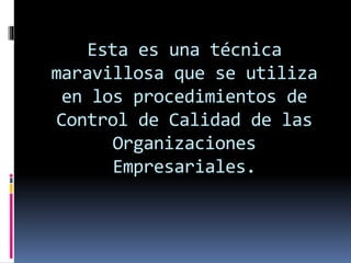 Esta es una técnica
maravillosa que se utiliza
en los procedimientos de
Control de Calidad de las
Organizaciones
Empresariales.