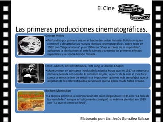 El Cine Las primeras producciones cinematográficas.Elaborado por: Lic. Jesús González Salazar