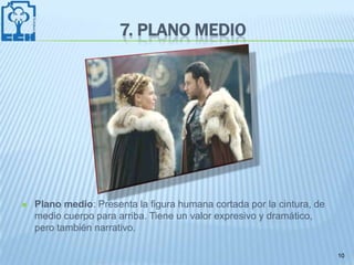 7. PLANO MEDIO




   Plano medio: Presenta la figura humana cortada por la cintura, de
    medio cuerpo para arriba. Tiene un valor expresivo y dramático,
    pero también narrativo.

                                                                        10
 