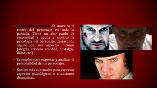 • Primerísimo plano: Se muestra el
rostro del personaje en toda la
pantalla. Tiene un alto grado de
emotividad y ayuda a m...