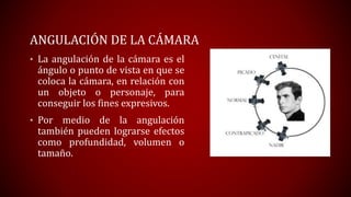 ANGULACIÓN DE LA CÁMARA
• La angulación de la cámara es el
ángulo o punto de vista en que se
coloca la cámara, en relación...