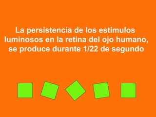 La persistencia de los estímulos  luminosos en la retina del ojo humano, se produce durante 1/22 de segundo   