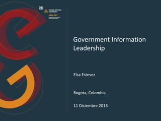 Government Information
Leadership

Elsa Estevez

Bogota, Colombia
11 Diciembre 2013

 
