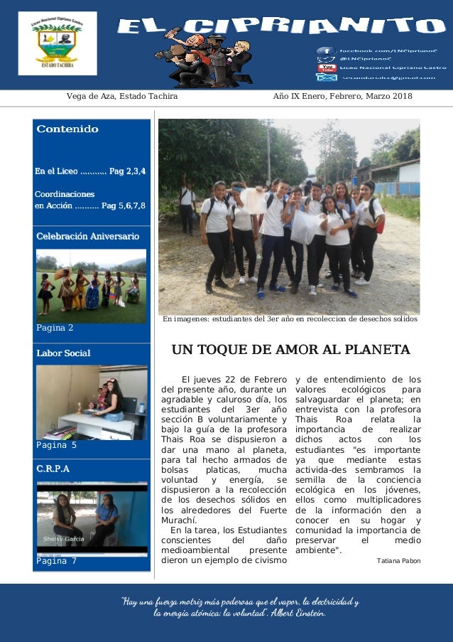 Periódico Escolar Enero, Febrero, Marzo del 2018
