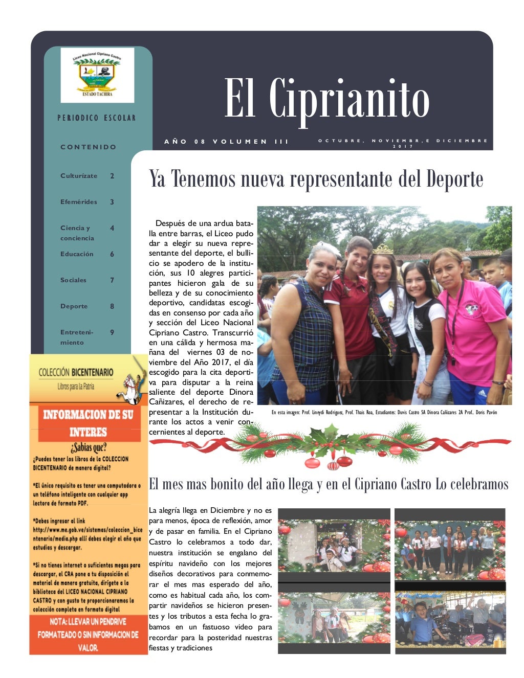 Periódico Escolar Octubre, Noviembre, Diciembre 2017