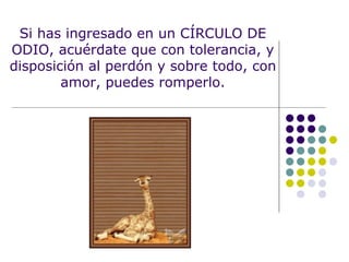 Si has ingresado en un CÍRCULO DE ODIO, acuérdate que con tolerancia, y disposición al perdón y sobre todo, con amor, puedes romperlo. 