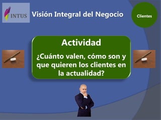 Actividad
¿Cuánto valen, cómo son y
que quieren los clientes en
la actualidad?
Visión Integral del Negocio ClientesClientes
 