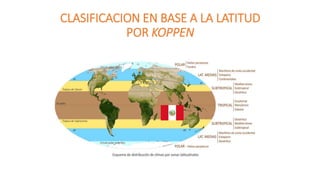 CLASIFICACION EN BASE A LA LATITUD
POR KOPPEN
 