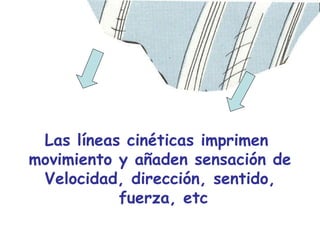 Las líneas cinéticas imprimen  movimiento y añaden sensación de Velocidad, dirección, sentido, fuerza, etc 