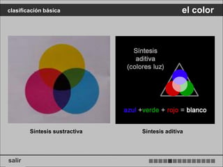 clasificación básica                          el color




        Síntesis sustractiva   Síntesis aditiva




salir
 
