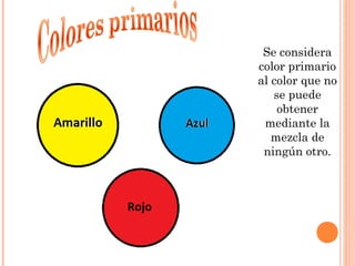 Se considera
color primario
al color que no
se puede
obtener
mediante la
mezcla de
ningún otro.
 