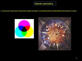Síntesis sustractiva La mezcla de colores por sustracción siempre da lugar a un disminución de luminosidad, hasta formar el negro 