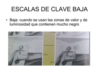 ESCALAS DE CLAVE BAJA Baja: cuando se usan las zonas de valor y de luminosidad que contienen mucho negro 