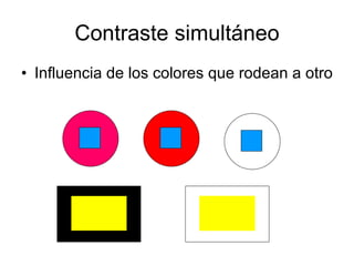 Contraste simultáneo Influencia de los colores que rodean a otro 