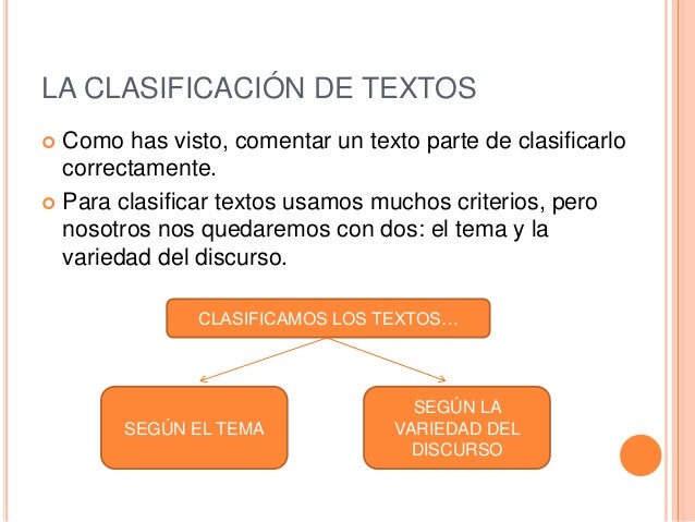 El comentario de texto y la clasificación textual