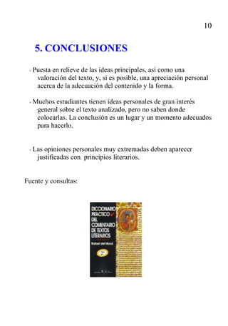 EL COMENTARIO LITERARIO - ESQUEMA PRÁCTICO