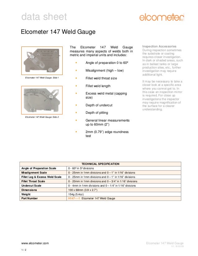 Elcometer 147 Weld Gauge Measures Many Aspects Of Welds In Both Metri