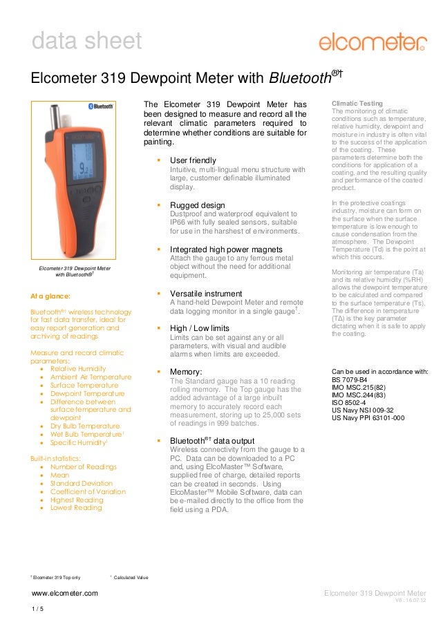 319 Dew Point Meter With Blue Tooth is designed to measure