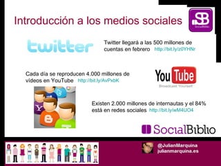 Introducción a los medios sociales Twitter llegará a las 500 millones de cuentas en febrero Cada día se reproducen 4.000 m...
