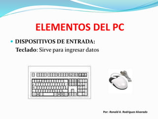 ELEMENTOS DEL PC
 DISPOSITIVOS DE ENTRADA:
Teclado: Sirve para ingresar datos
Por: Ronald A. Rodriguez Alvarado
 