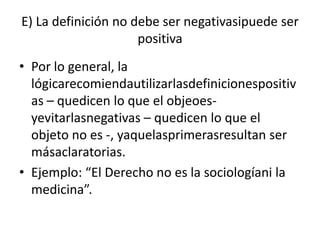 A) La definición no debe ser demasiadoampliaSucedecuando el objetodefinido lo ubicamosoenglobamos en un concepto, queporsuamplitud, abarcaotrosconceptosque no tratábamos de caracterizar.Ejemplo: “El lápizes un útilescolar” esunadefiniciónampliayerrónea, yaque el concepto “útilescolar” comprendería, además, otrosobjetos tales, comocuadernos, plumas, portafolios, etcéera.