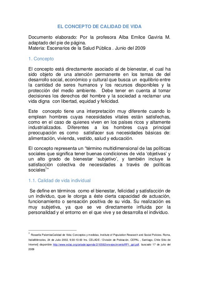 El Concepto De Calidad De Vida El Concepto De Calidad De Vida