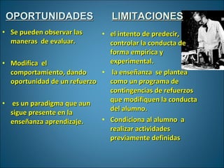 <ul><li>OPORTUNIDADES </li></ul><ul><li>LIMITACIONES </li></ul><ul><li>el intento de predecir, controlar la conducta de fo...