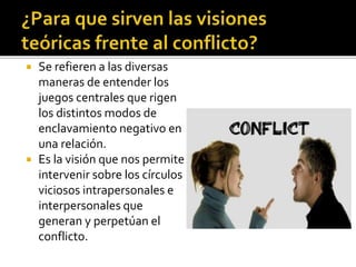  Un conflicto continuo
lleva a una mayor
activación y un mayor
estrés en sus
miembros.
 Impacto que tiene en la
salud tanto física y
mental en los dos
miembros de la pareja
y en sus hijos.
 