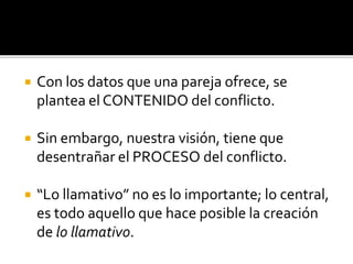  Indicadores objetivos :
 Resultado de la relación
social entre dos o más
partes.
 Ruptura o distorsión en la
dinámica habitual de la
relación.
 El desarrollo del conflicto
es gradual.
 Las partes no son capaces
de solucionarlo.
 El conflicto cumple
funciones y tiene efectos
 
