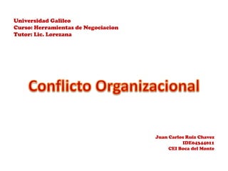 Universidad GalileoCurso: Herramientas de NegociacionTutor: Lic. Lorezana ConflictoOrganizacional Juan Carlos Ruiz Chavez IDE04344011 CEI Boca del Monte 